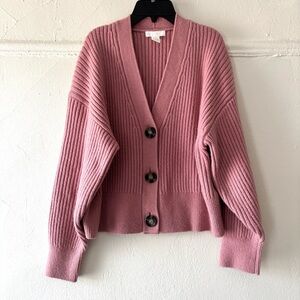 H&M Pink Ribbed Cardigan Sweater